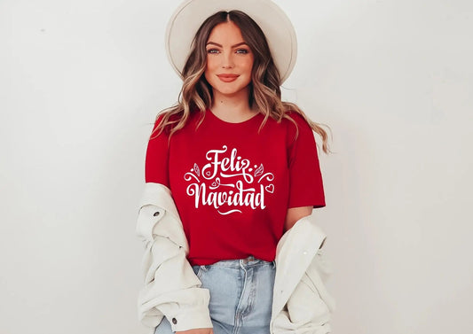 "Feliz Navidad" Red Holiday Teacher T-Shirt – Festive Christmas Apparel for Teachers | TeachingTeez.com - TeachingTeez.com