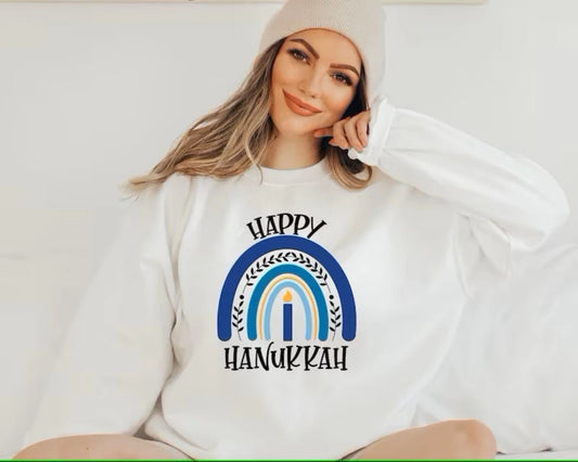 Happy Hanukkah Rainbow Sweatshirt – Cozy Hanukkah Apparel for Teachers and Celebrators | TeachingTeez.com - TeachingTeez.com