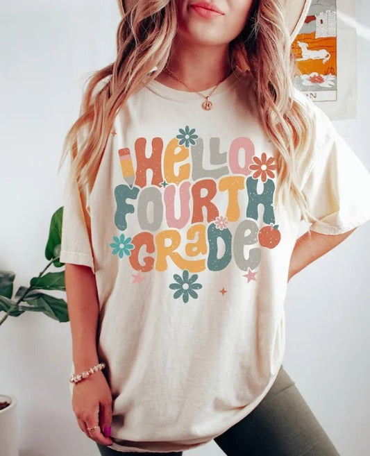 "Hello Fourth Grade" T-Shirt | Cute Teacher T-Shirts for Fourth Grade | TeachingTeez.com - TeachingTeez.com